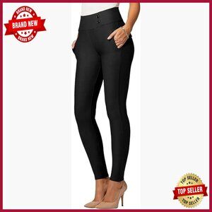 High-Rise Ponte Work Pants Tummy Control Slim Leg Pockets Stretch